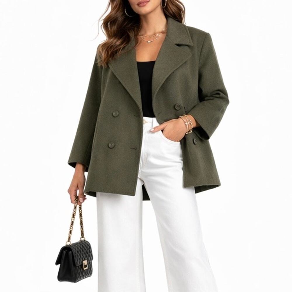 Talbots Brushed Italian Wool Double Breasted Jacket Coat Green Size 16